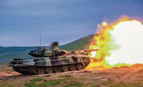Azerbaijany tank in combat positions
